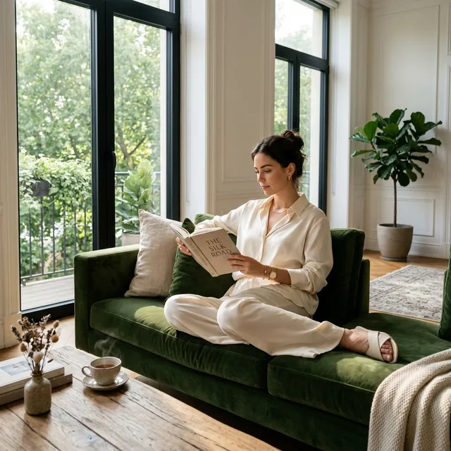 Woman reading a book in casual wear