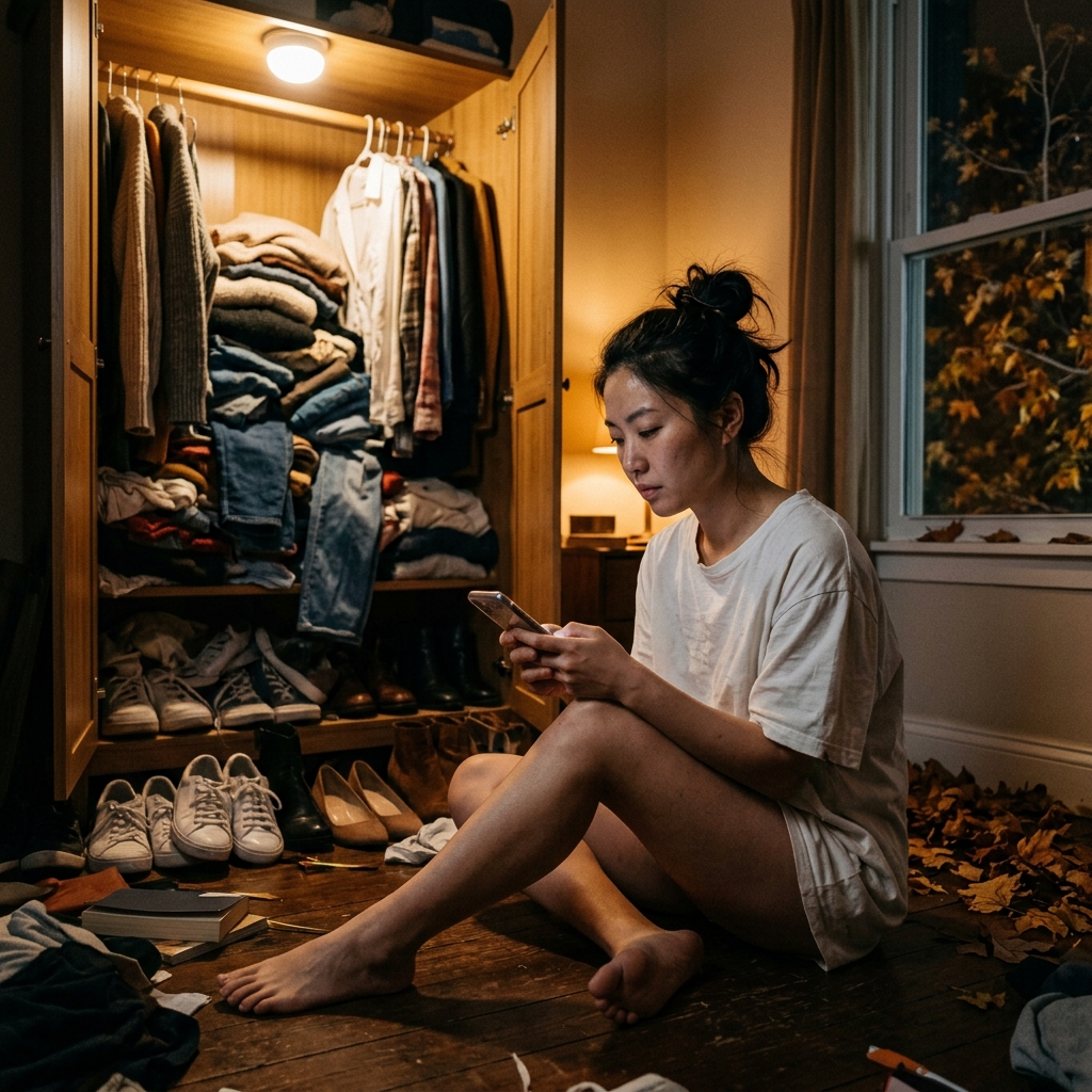 The 116-Shirt Lie — Why You Still Search Cute Fall Outfits at Midnight